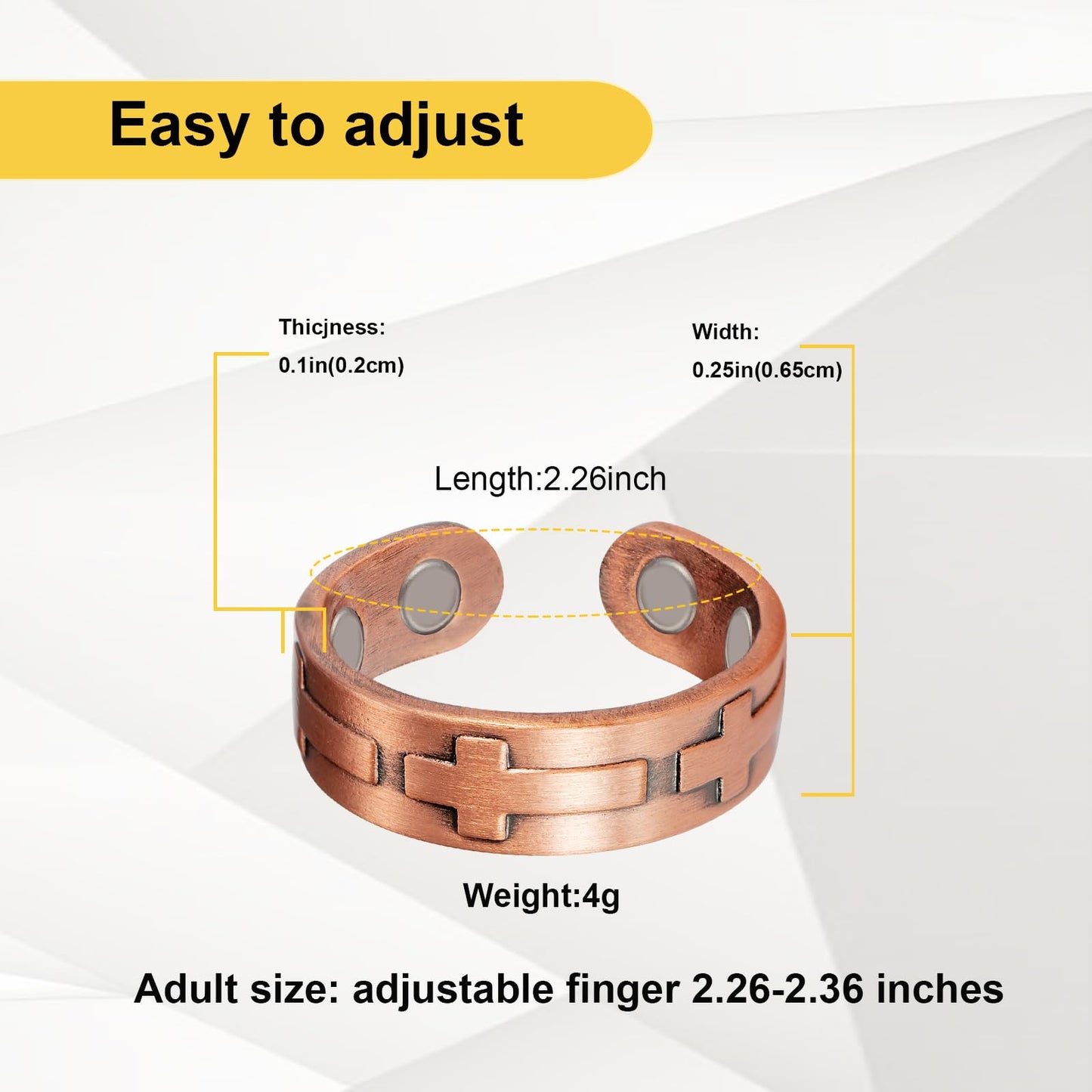 EnerMagiX Copper Rings for Women, Pure Copper Cross Adjustable Magnetic Ring, Copper Jewelry (0959)