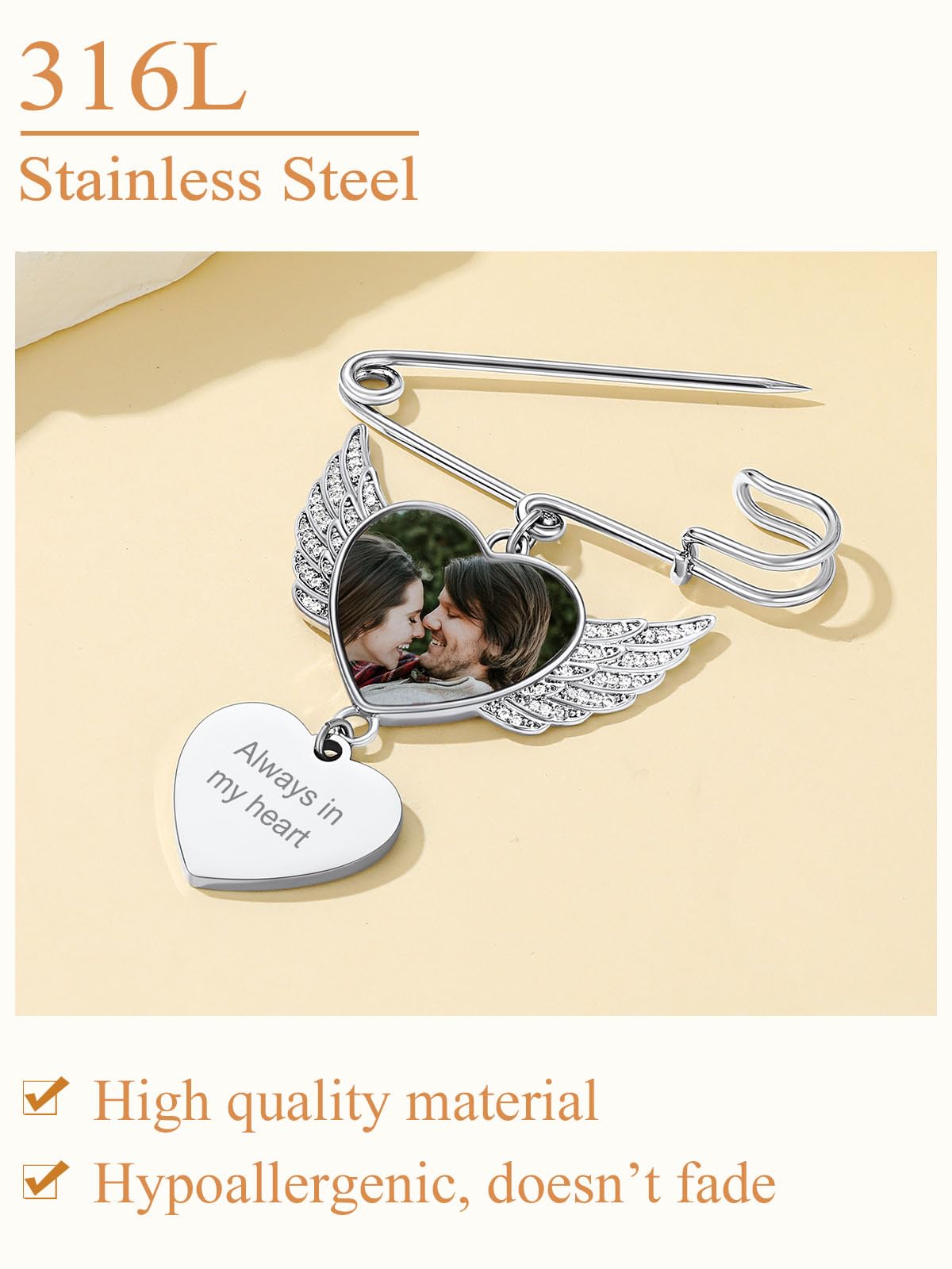 Custom4U Personalized Photos Silver Brooch for Groom Bride Wedding Bouquet Pins with Czs