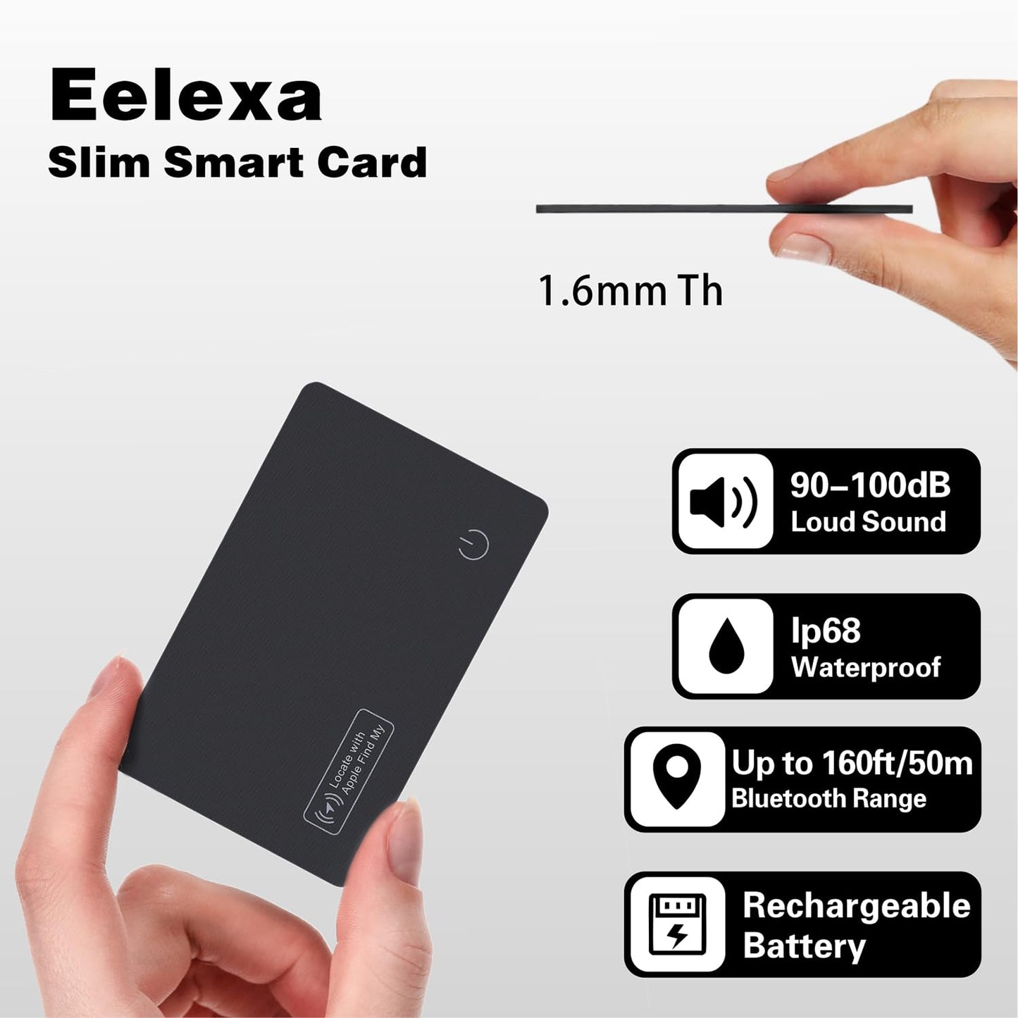 Wallet Tracker Card, Apple Find My Compatible (iOS Only), Slim Smart Bluetooth Tracker, Rechargeable Item Locator for Keys & Luggage, IP68 Waterproof, Gift for Men & Women