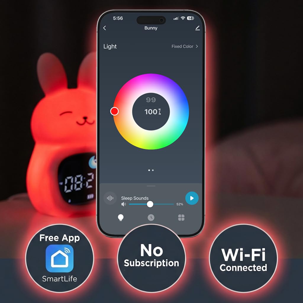 Bumble & Bright Kids Sleep Trainer with App Control - OK to Wake Clock for Kids Ages 4+, Color-Changing Night Light, Alarm & Sound Machine, Simple 1-Routine Setup, Free App, USB-C