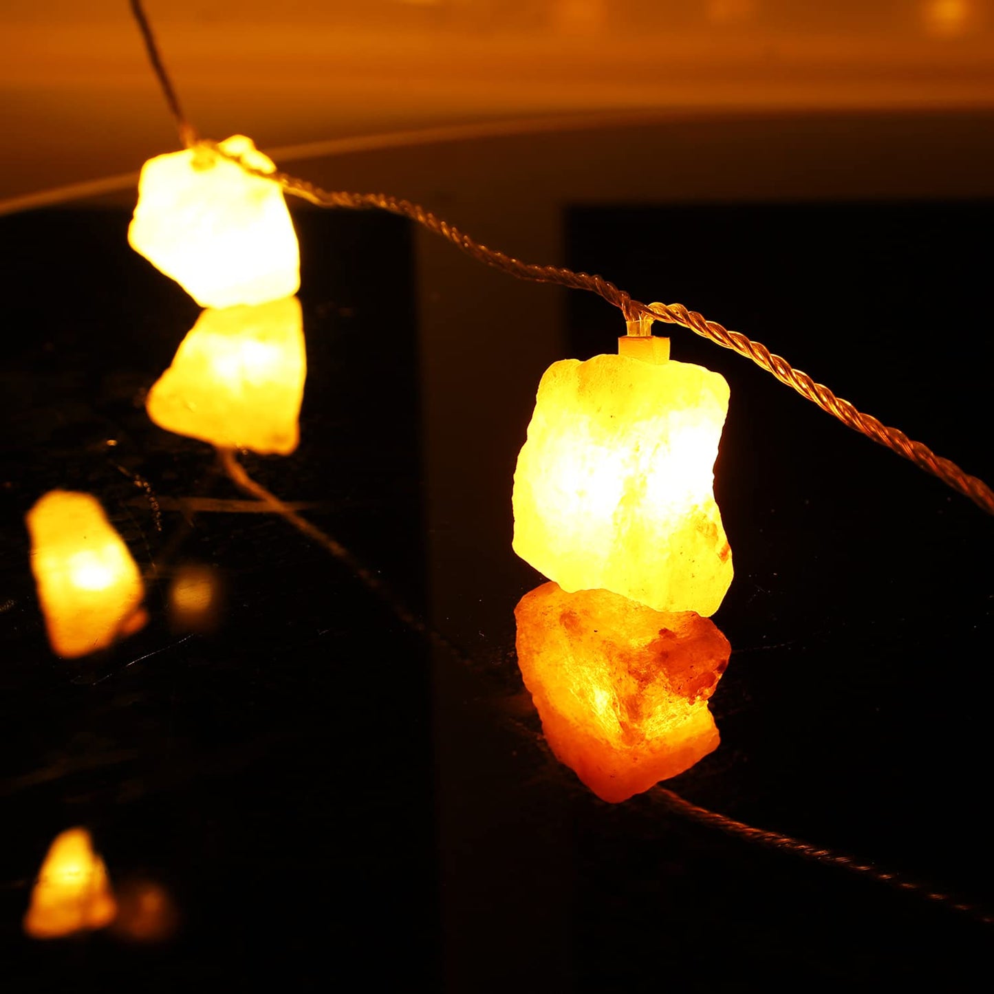 TAOHUA GARDEN Himalayan Salt String Lights Remote Control(8 Modes) with 3 AA Battery Natural Salt Block 10 LED Thanksgiving Christmas Party Decoration Present for Friend