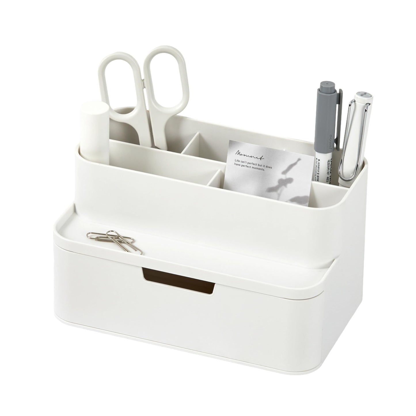 BLUE GINKGO Compact Desk Organizer – Small 5-Compartment, Half Drawer Storage – Pen Holder, Stationery Organizer for Desktop, Vanity, Shelf (Made in Korea, White)