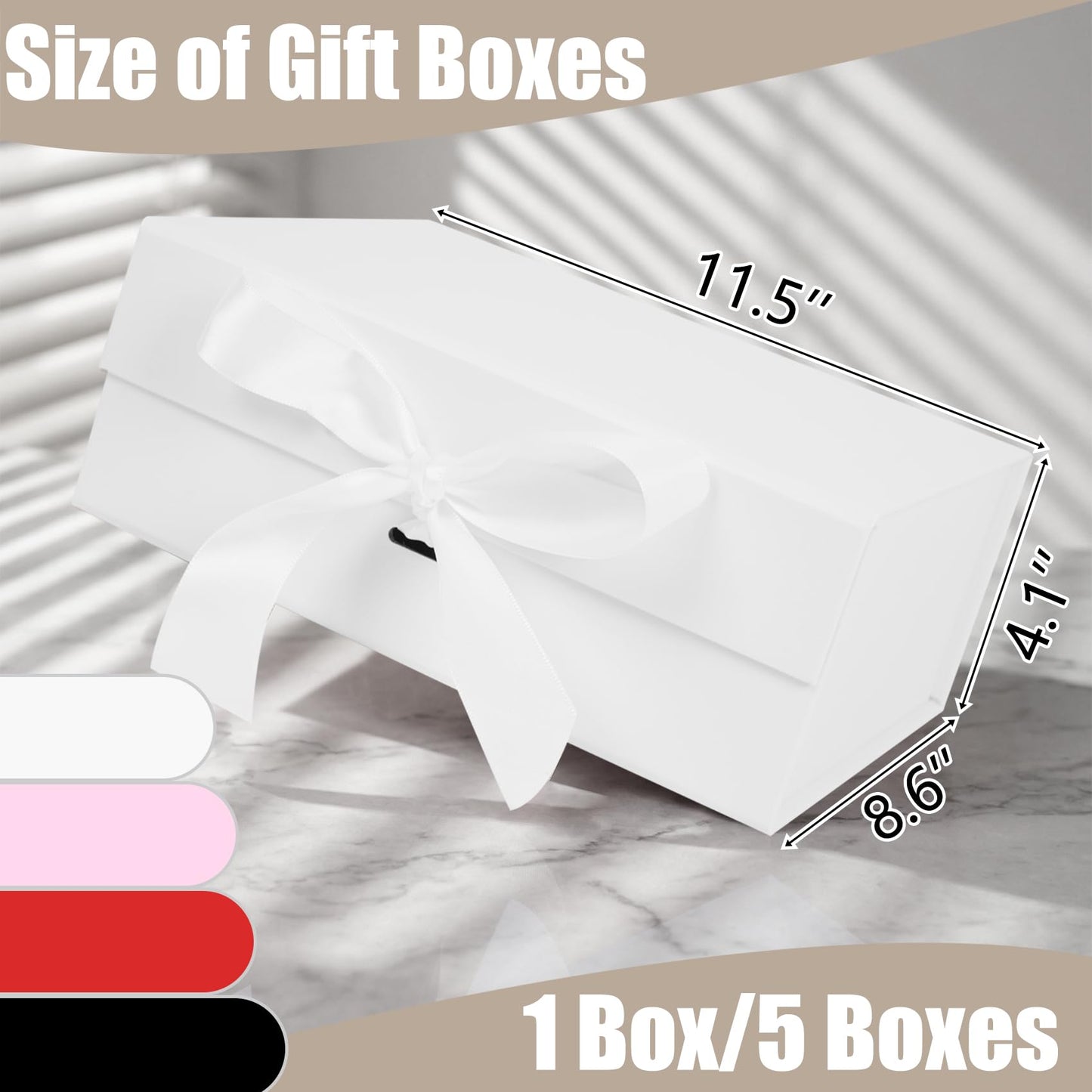 Aimyoo 5 Pack Large White Gift Box with Ribbon, 11.5x8.6x4.1 inch Groomsman Proposal Box for Presents with Magnetic Closure Lids, Rectangle Collapsible Luxury Box for Wedding, Christmas, Birthday