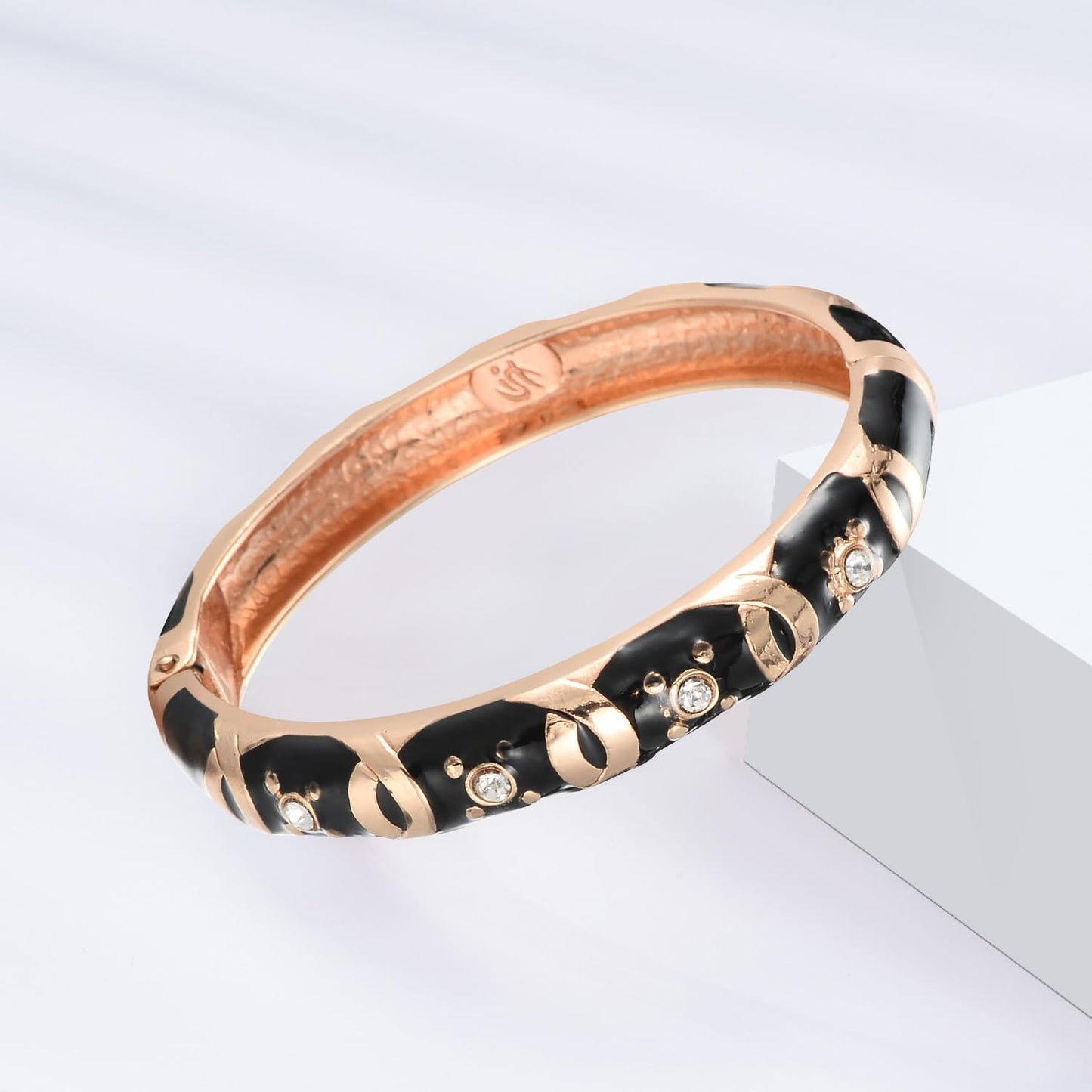 UJOY Womens Multi-Colors Cloisonne Bracelet Plated Flower Hollowed Enameled Hinged Cuff Bangles Jewelry Gift 88A10-88C09 Black