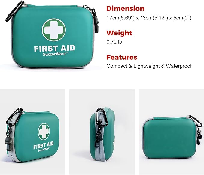 150 Pieces Mini First Aid Kit - Small Medical Kit with Hard Shell - Emergency First Aid Kit for Car, Travel, Home, Outdoor, Office, Camping, Hiking (Green)