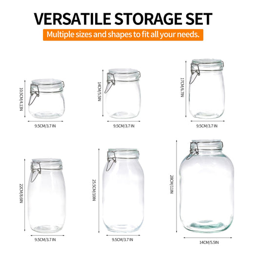 6 Pack 17oz Food Storage Jars with Airtight Lids, Preserving Seal Wire Clip Fastening Glass Containers, Canisters for Kitchen Organization, Flour, Cereal, Pasta, Sugar, Beans, Pickling Jars (17 Oz*6)