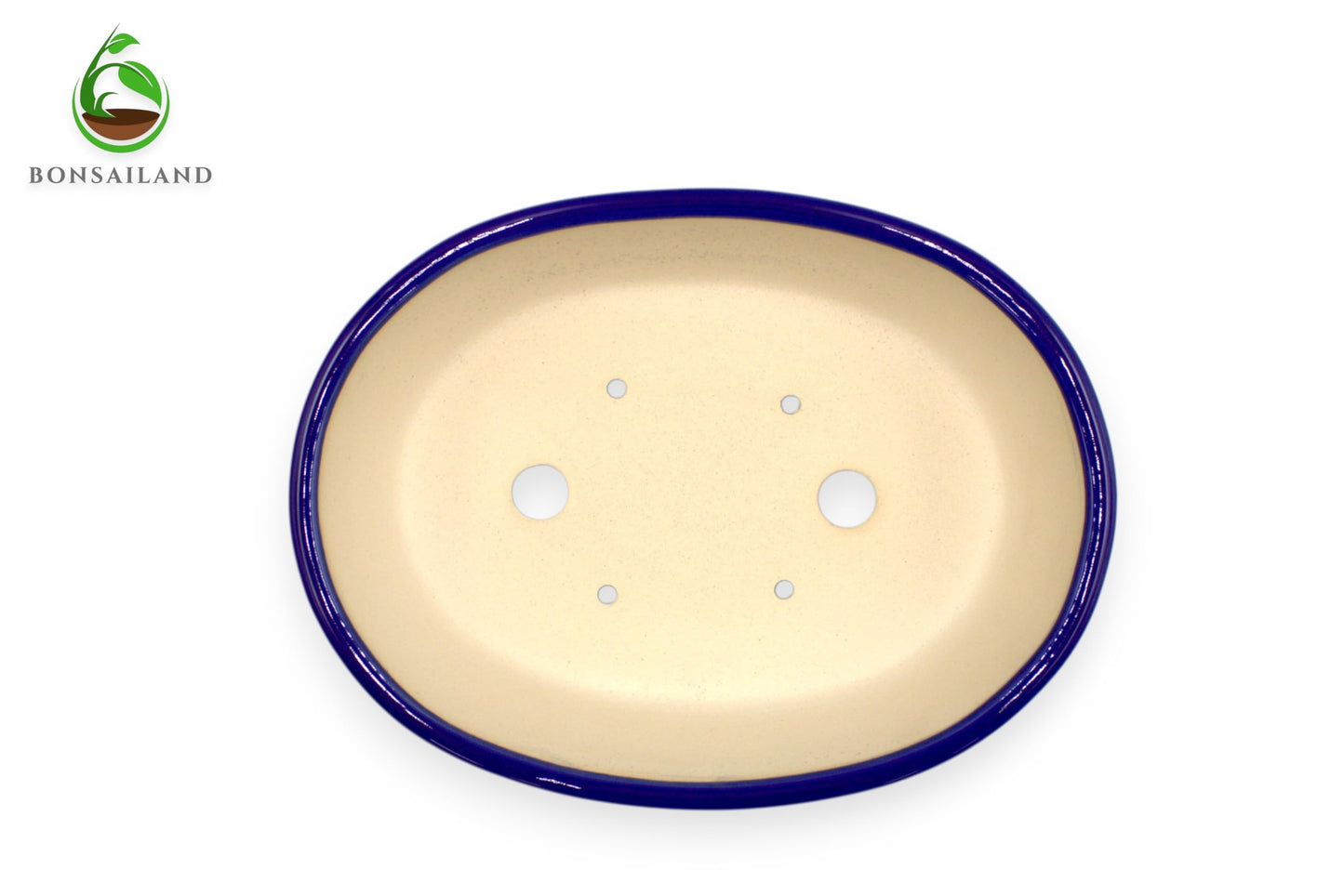 Ceramic Bonsai Planter Pot, Dark Blue, Oval Shape, 9 x 7 x 3 Inches