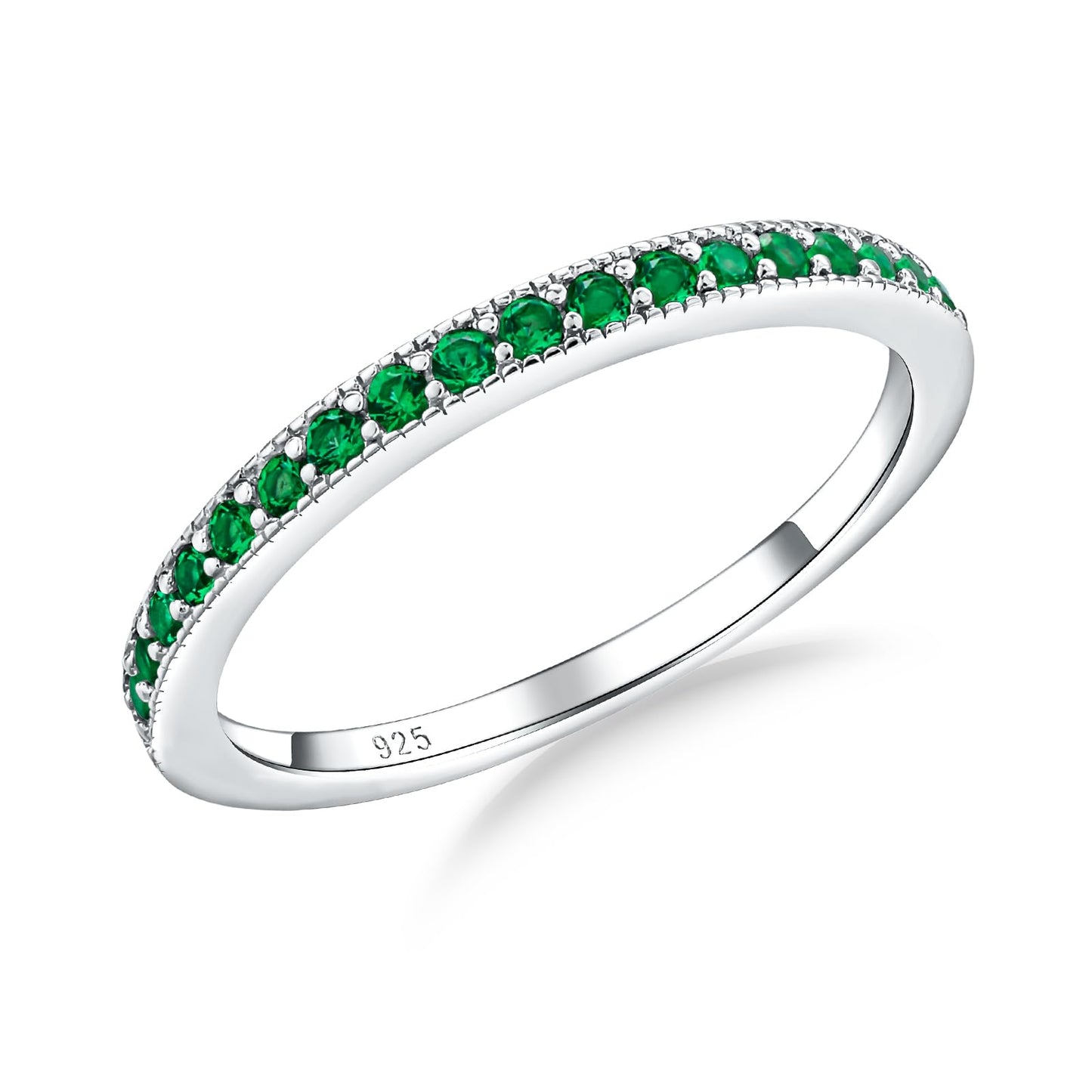 AGRULE 0.3 Cttw Emerald Birthstone Ring 14k White Gold Plated 1.7mm Wedding Band Stackable Bezel Set 5a Cubic Zirconia Rings for Men Women, Size 6