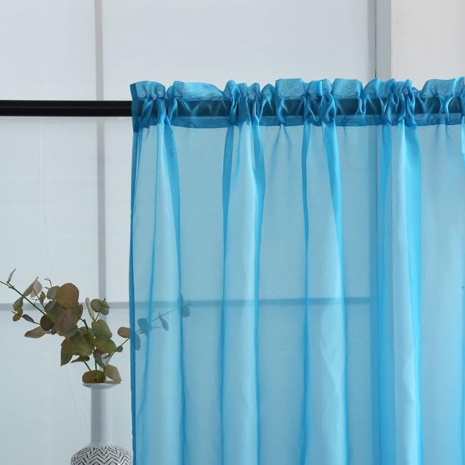 SpaceDresser Basic Rod Pocket Sheer Voile Window Curtain Panels Cyan Blue 1 Pair 2 Panels 52 Width 72 Inch Long for Kitchen Bedroom Children Living Room Yard(Cyan Blue,52 W x 72 L)