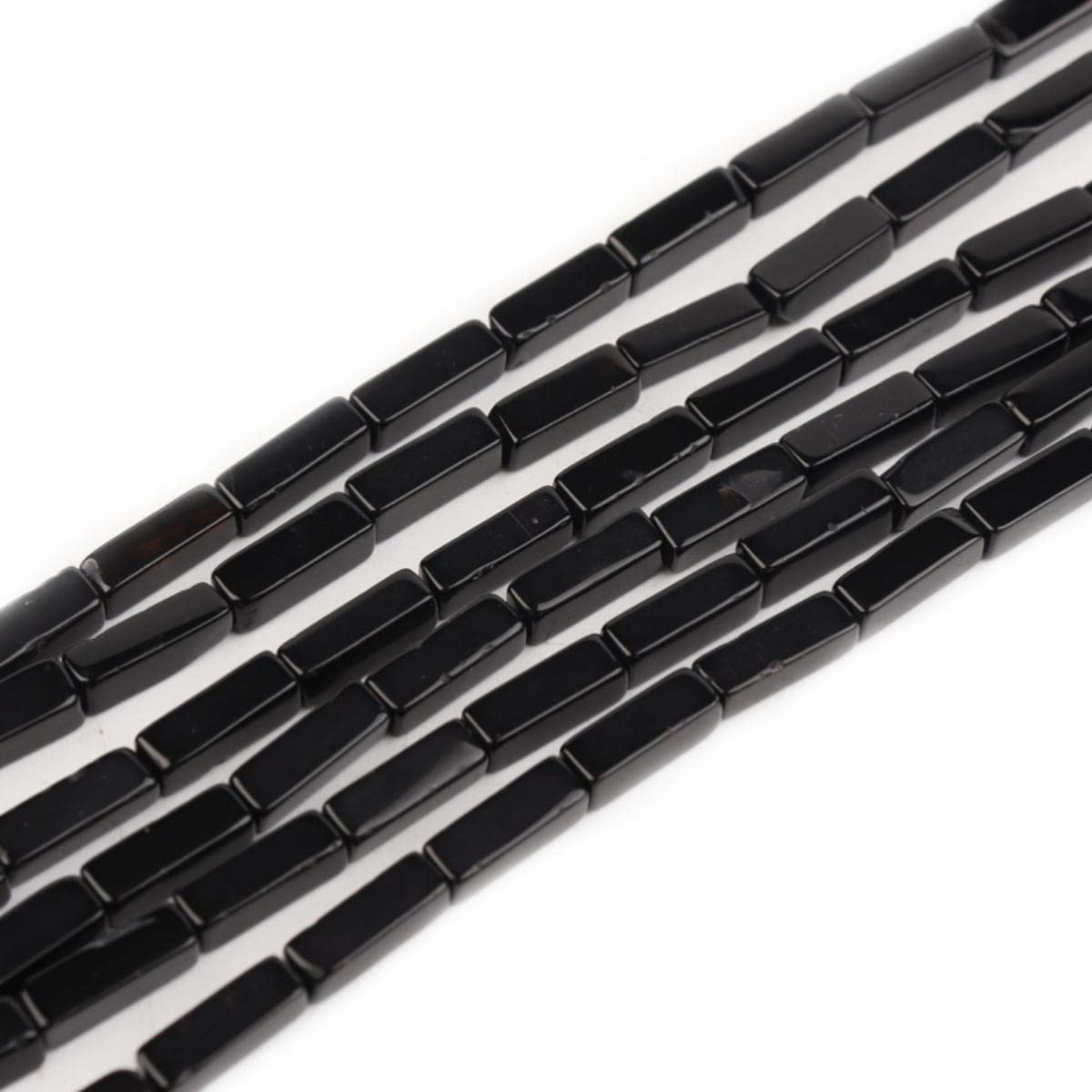 4x13mm Natural Stone Black Agate Rectangular Column Tube Cylinder Spacer Loose Beads Gemstone for DIY Bracelets Necklace Jewelry Making Strand 15 Inch (28-30pcs)