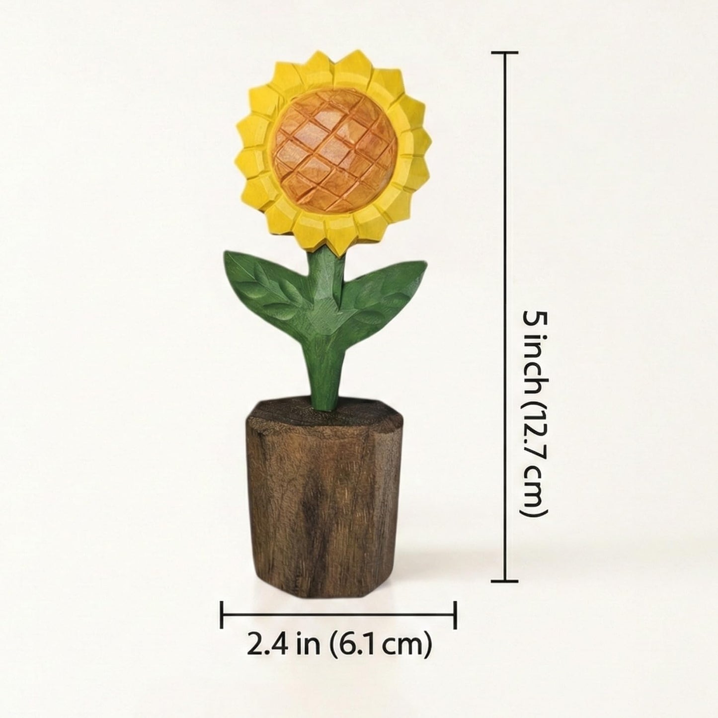 Hand-Carved Wooden Sunflower Figurine – Artisan Solid Wood Flower Statue for Rustic Farmhouse Shelf Decor & Desk Accessories – Unique for Her, Mom, Teachers (5 Inch, Gift Boxed)