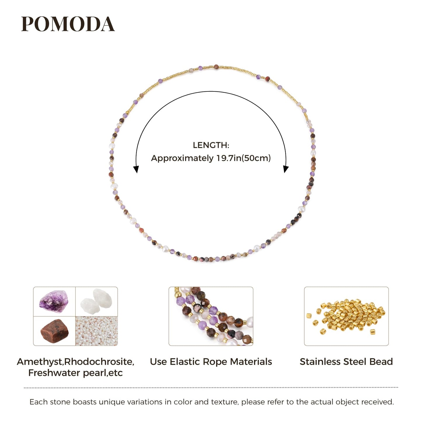 POMODA Beaded Bracelets Stack for Women Small Beaded Stretch Stone Bracelets Stackable Gemstone Crystal Dainty Boho 14K Gold Plated Beads Anklets Necklace Summer Jewelry for Women