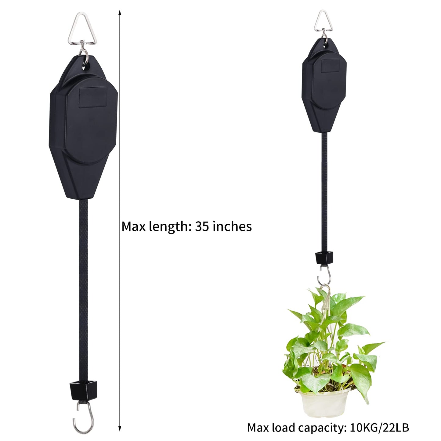 SUMERSHA 6 Pack Plant Pulley Hanger Retractable Plant Hanging Basket Hooks Adjustable Rope Heavy Duty Plant Hanging Pulleys for Garden Baskets Pots, Black