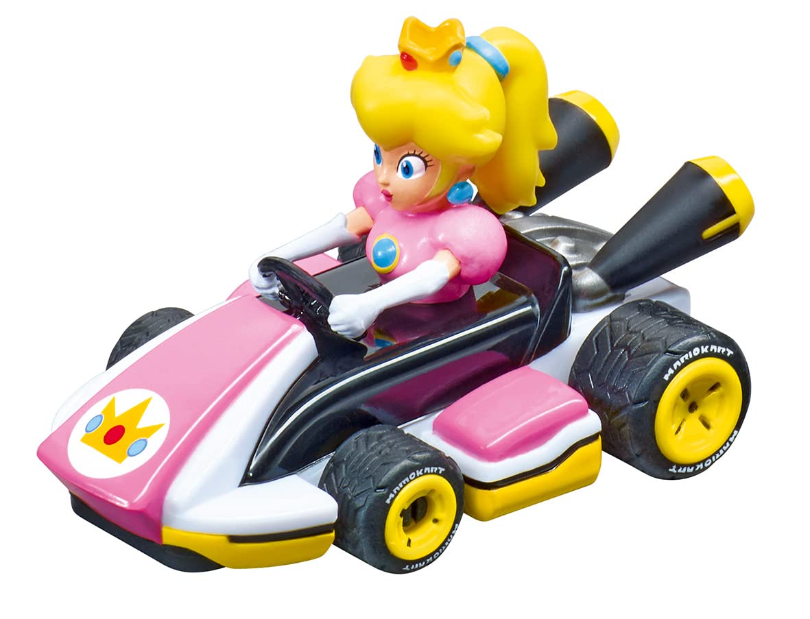 Carrera First Mario Kart - Slot Car Race Track with Spinners - Includes 2 Cars: Mario and Peach - Battery-Powered Beginner Racing Set for Kids Ages 3 Years and Up