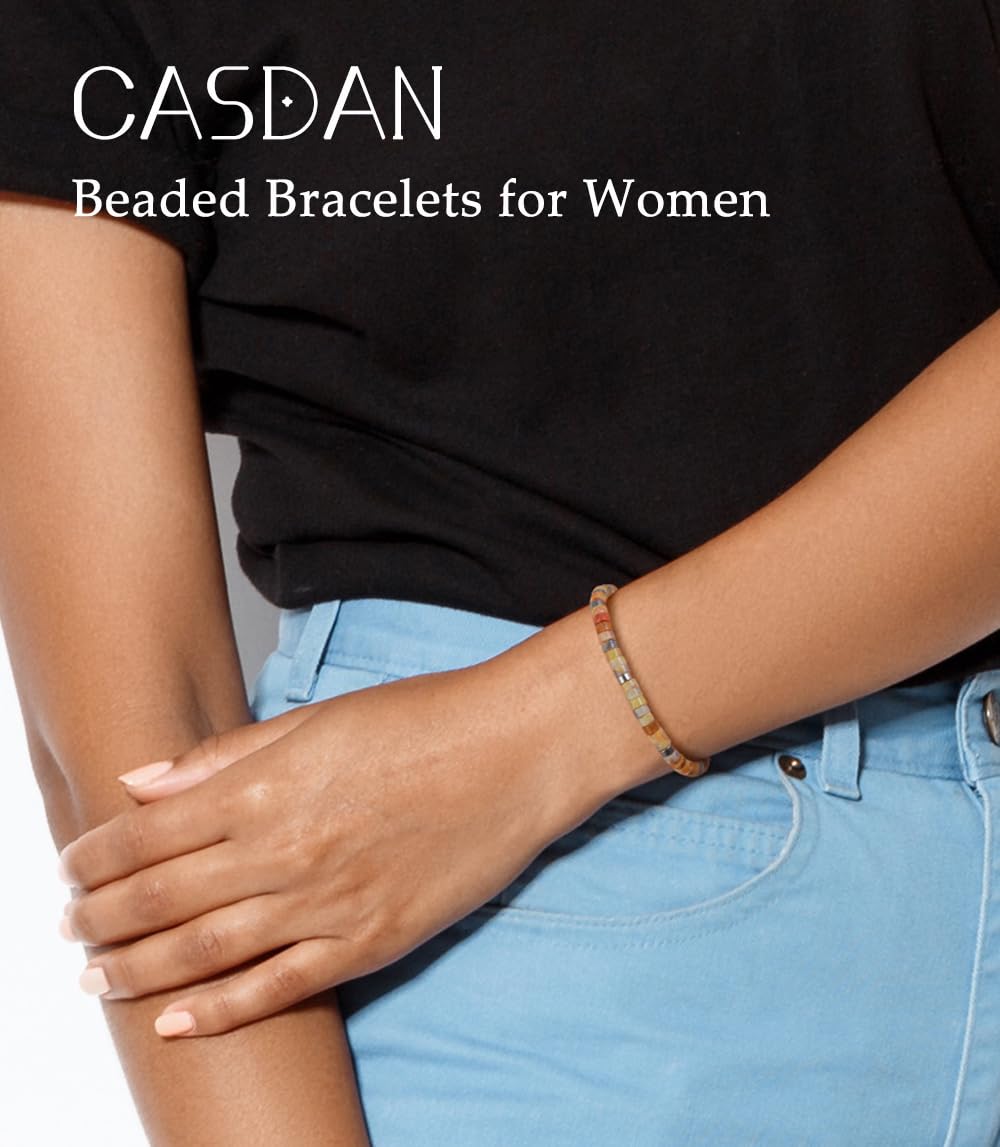 CASDAN Natural Crystal Healing Beaded Bracelet for Women Natural Stone Adjustable Braided Rope Bracelets Spiritual Inspirational Gifts Bracelets