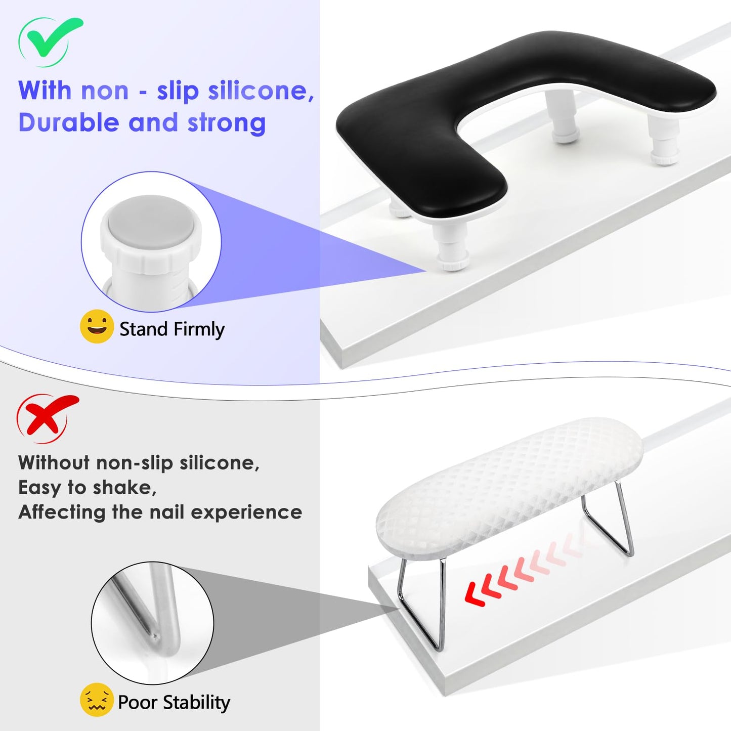 Manicure Arm Rest for Nails Tech: U-shaped Adjustable Nail Armrest - Black PU Leather Hand Stand Rest for Manicurists