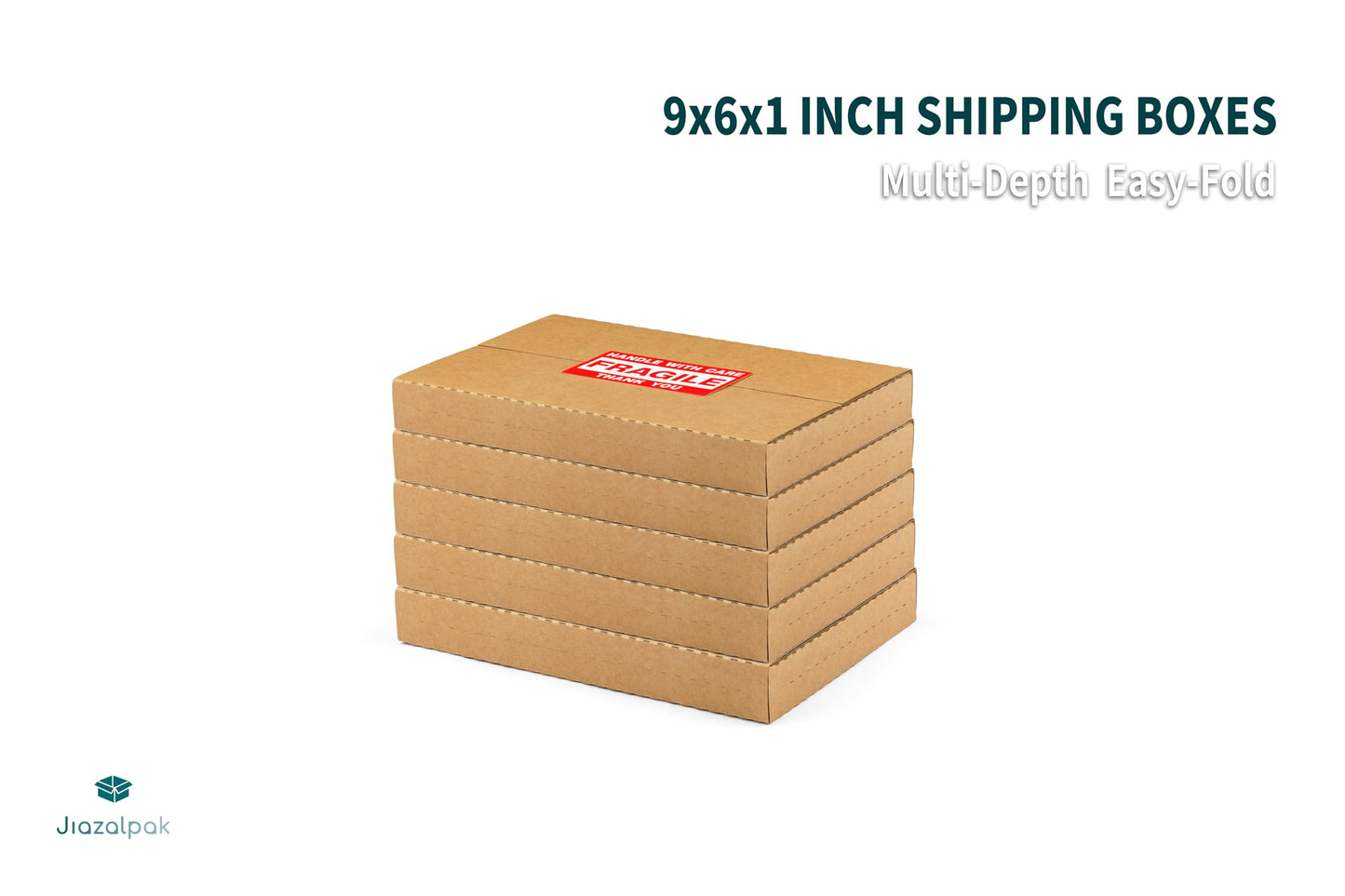 Jiazalpak 9x6x1 Inch Shipping Boxes, Brown Corrugated Cardboard, Multi-Depth DVD Mailer Boxes with Fragile Stickers, 25 Pack