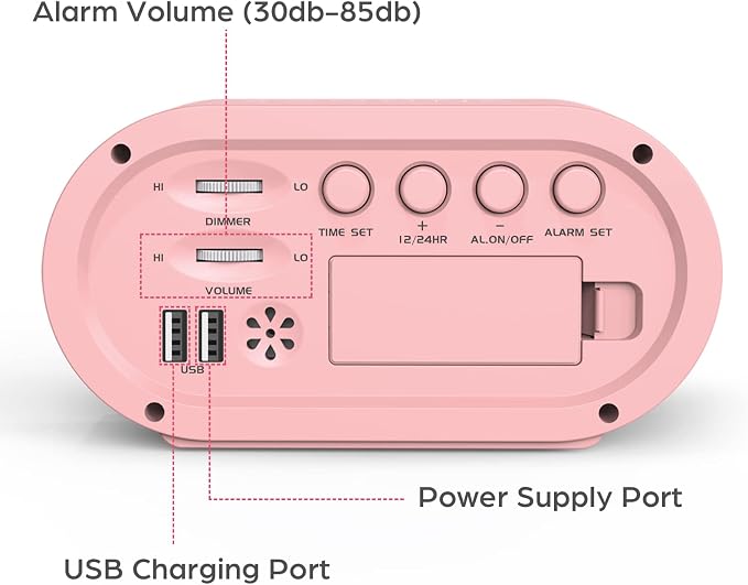 REACHER Pink Colorful LED Digital Alarm Clock with USB Charger