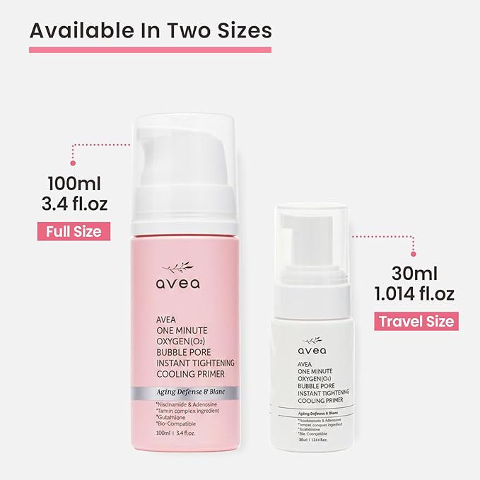 AVEA 1 Minute Bubble Primer – Smoothing, Hydrating & Illuminating Makeup Base with Niacinamide & 12 Peptides, K-Beauty Instant Primer for Radiant, Pore-Refined & Glow Skin, 3.38 fl oz / 100ml