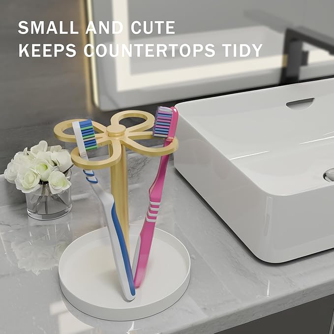 Metal Toothbrush Holders for Bathroom with 4 Slot Black Tooth Brush Holder Stand Countertop Organizer for Family Gold and White