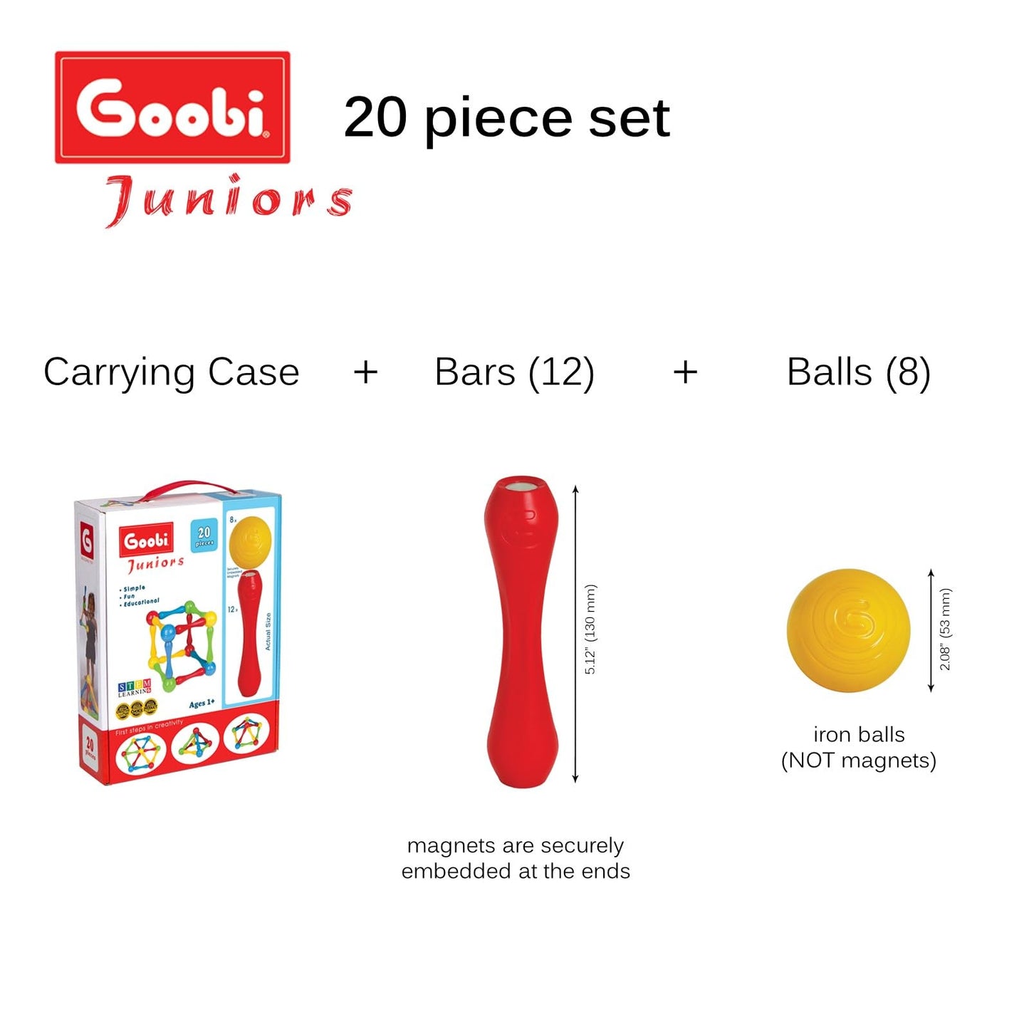 Goobi 20 Piece Construction Set Large Building Blocks Developmental Play Sticks STEM Learning Vibrant Colors Creativity Imagination 3D Puzzle Educational Toys for 1 Year Old Toddlers Preschool