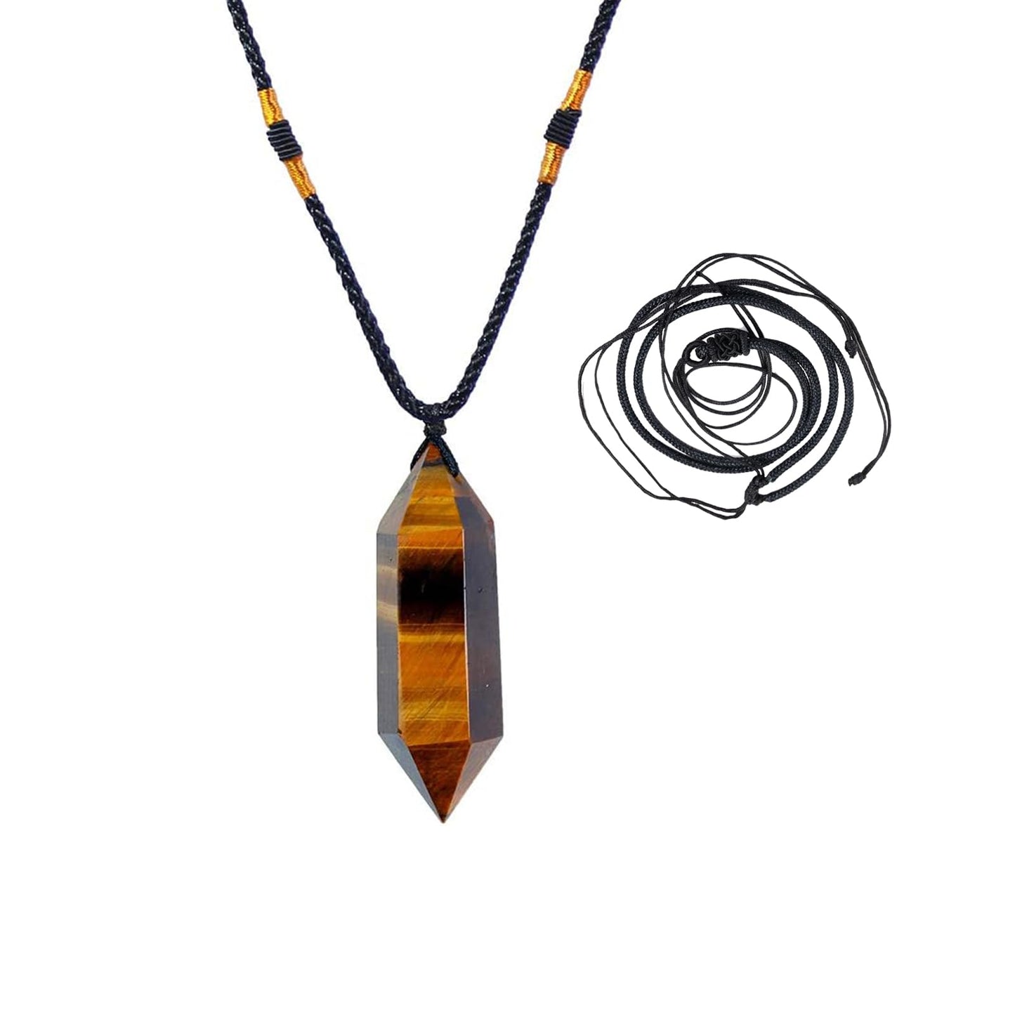 Runyangshi Tiger's Eye Healing Crystal Pendants, Double Pointed Natural Crystal Quartz Necklace 6 Faceted Chakra Crystal Wand Stone