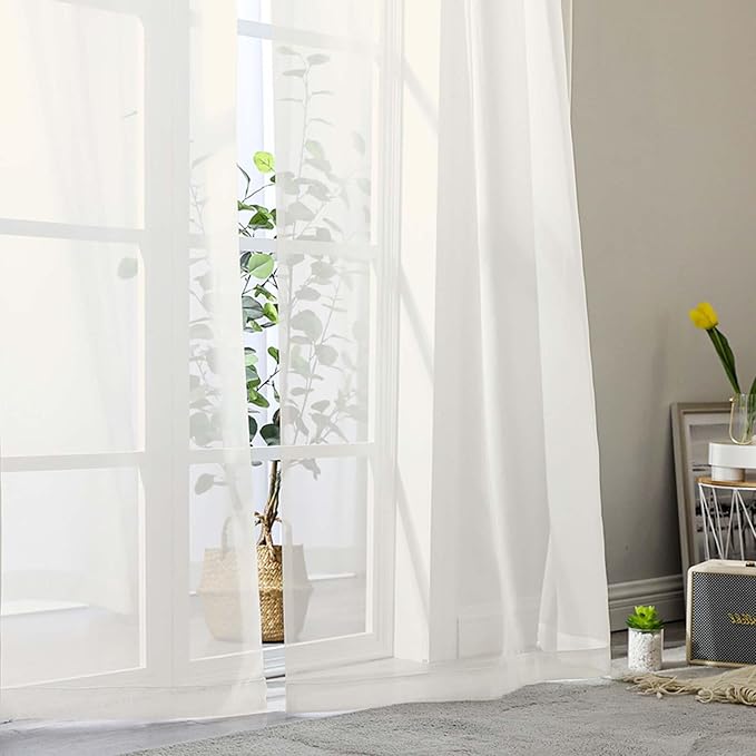 Ivory Sheer Curtain for Bedroom Living Room 78 Inches Long 2 Panels Set, Solid Soft Airy Light Filtering Sheer Window Curtains, Modern Rod Pocket Door Curtain, Ivory, 42" Wx78 L Inches