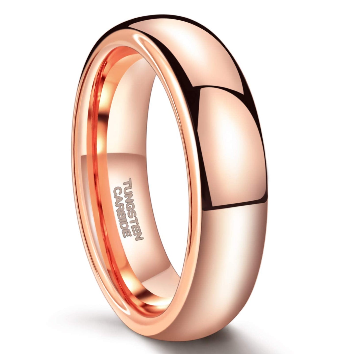 Greenpod 6mm Tungsten Carbide Rings for Men Women Dome High Polish Rose Gold Plated Wedding Band Size 6