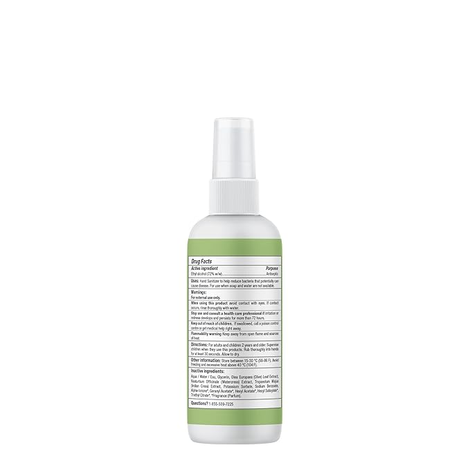 ATTITUDE Hand Sanitizer Spray, EWG Verified, Kills Germs & Bacteria, Vegan & Plant-Based, Safe for Adults & Kids, Olive Leaves Scent, 3.38 Fl Oz (Spray Bottle)