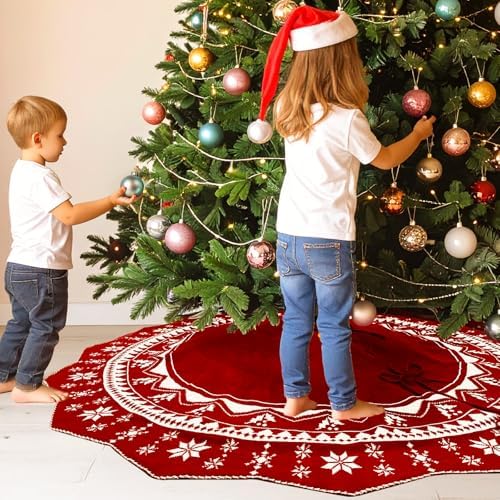 OurWarm 72 Inch Christmas Tree Skirt, Knit Tree Skirt for 7.5 ft Tree to 12ft Tree, Double Sided Large Knitted Tree Skirt Xmas Tree Skirts for Winter Indoor Holiday Party Christmas Tree Decorations