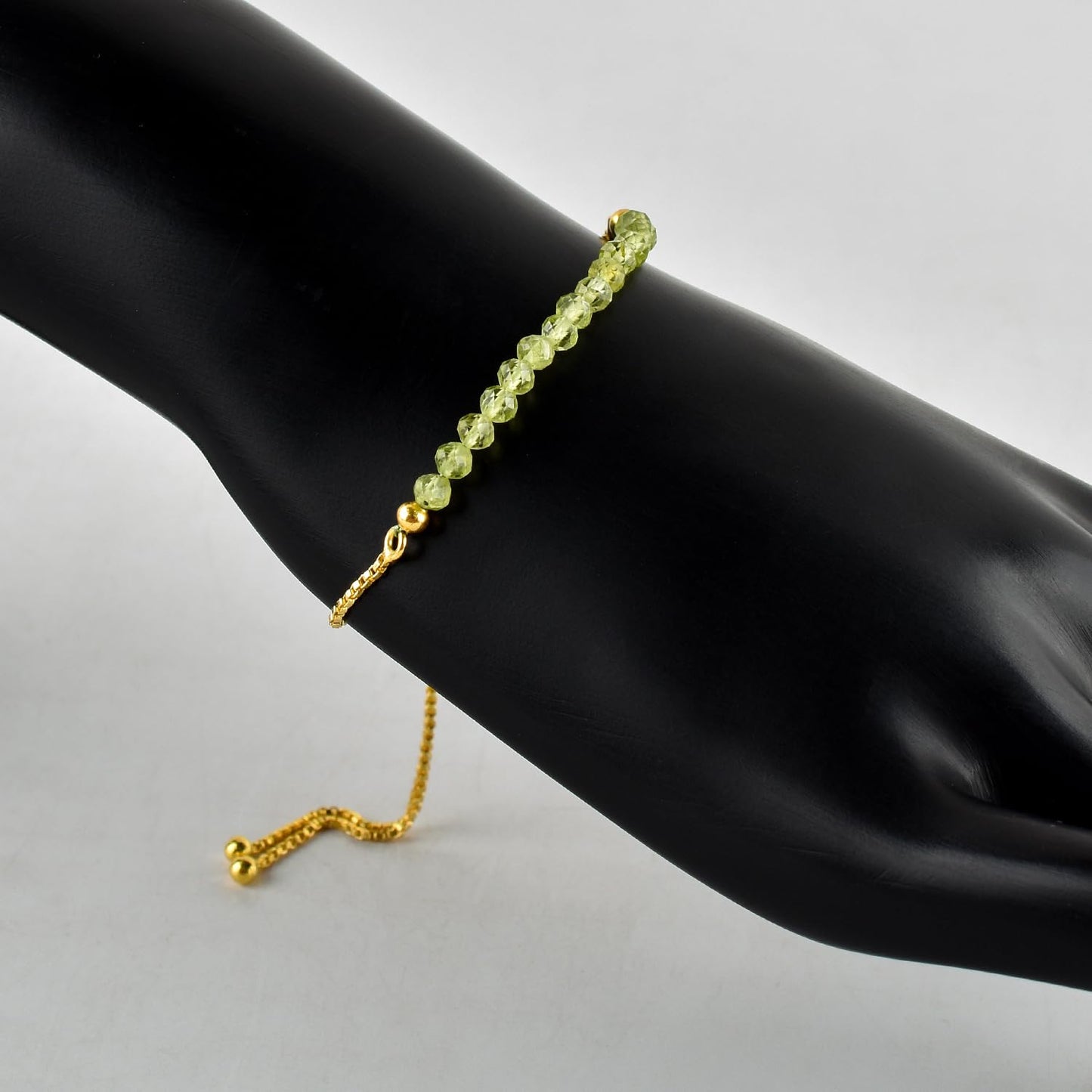 InfinityGemsArt Peridot Bracelets For Women August Birthstone Jewelry Micro Green Beads Beaded Stone Bolo Slider Crystals Gemstones Bracelet, 14K Gold Plated Adjustable Chain