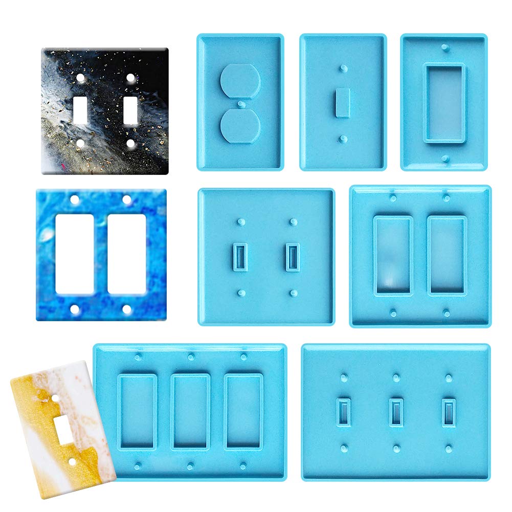 Terriyang 7Pcs Light Switch Cover Resin Molds,Switch Socket Panel Plaster Mold for Epoxy Resin,Switch Plate Silicone Mould Outlet Cover Molds for DIY Crafts Making Home Decor