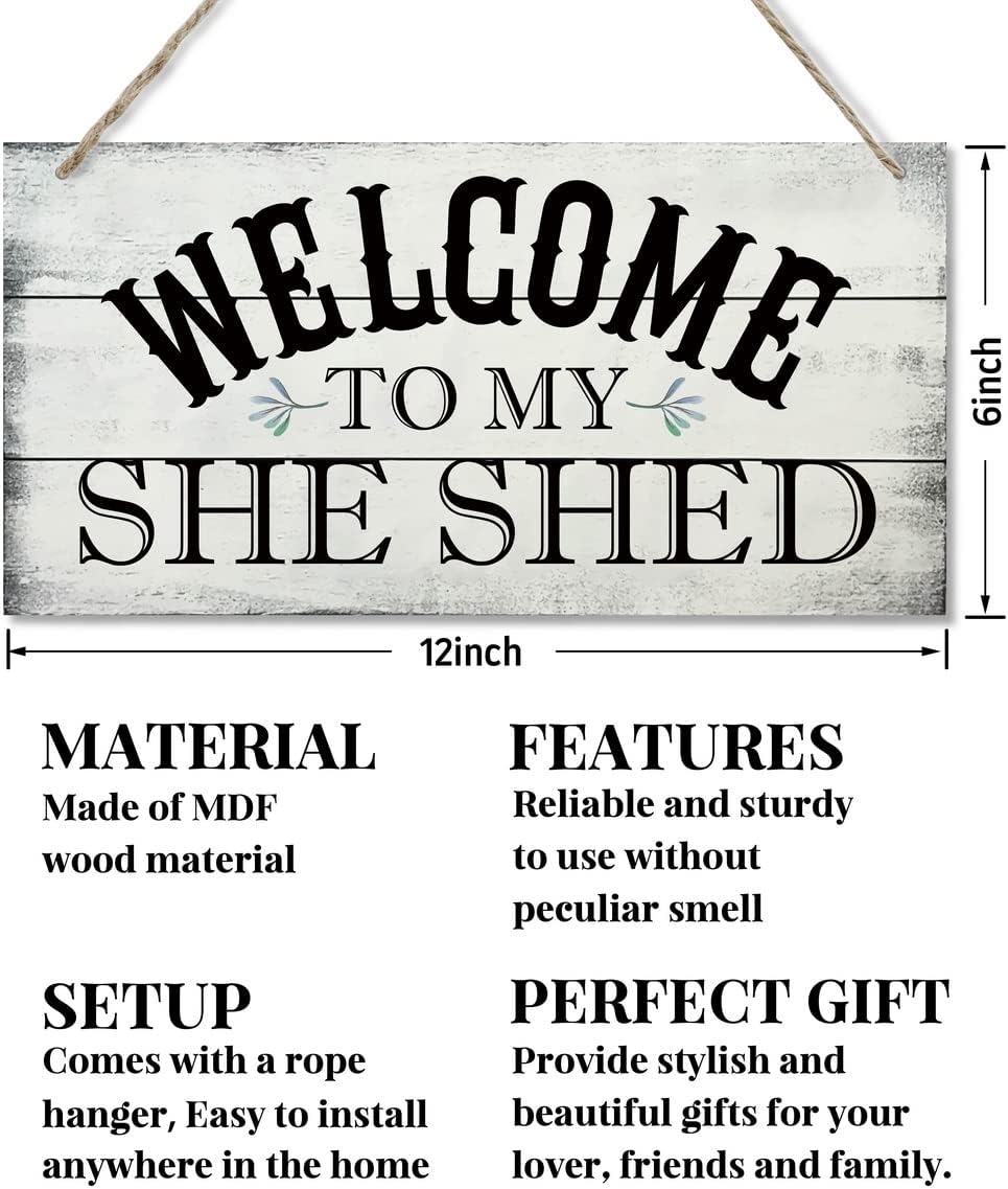 Welcome To My She Shed Decor Sign, Printed Wood Wall Art Sign, Funny Bar Signs for She Shed Room Decor, Hanging Wood Sign Home Decorative, Rustic Farmhouse Welcome Wood Sign Decor Wall Art 12x6 in