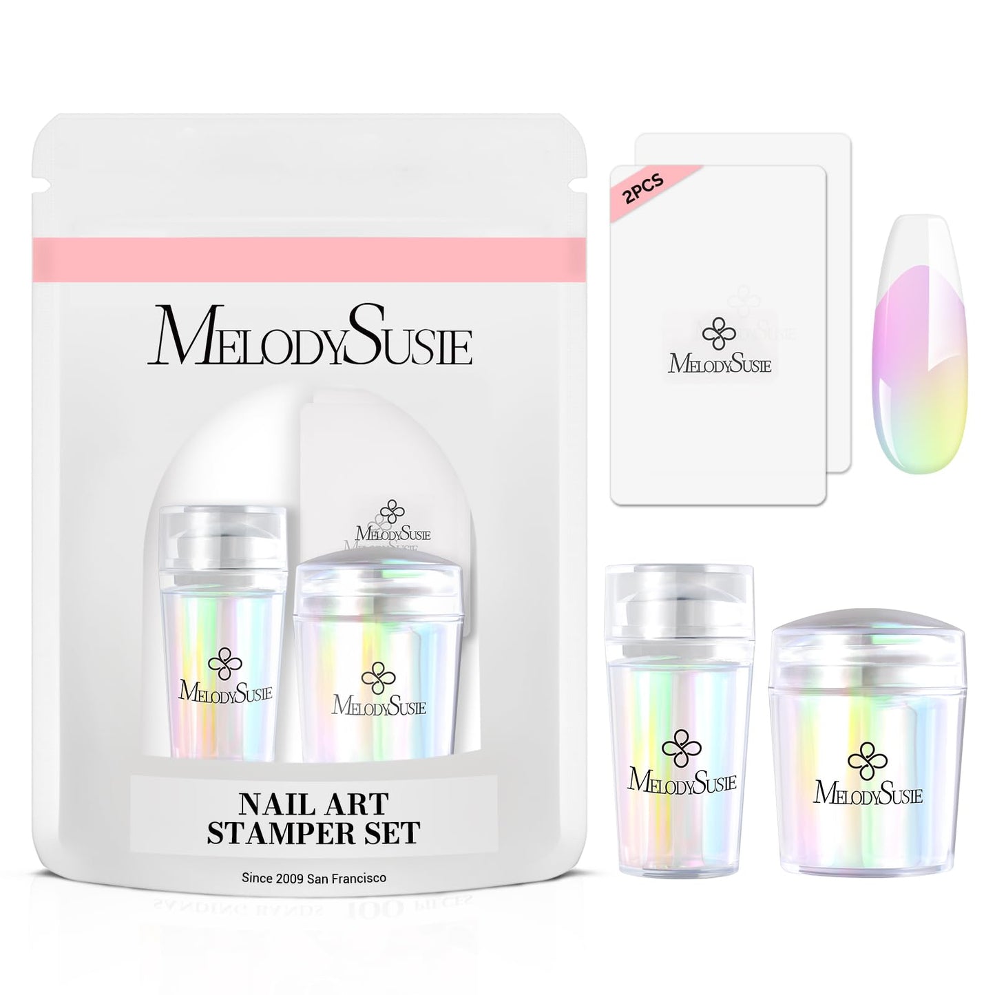 MelodySusie Nail Stamper Kit, 2 Sets Silicone French Tip Upgrade Stamp Tool MelodySusie Press-On Nails Short Square White French Tips