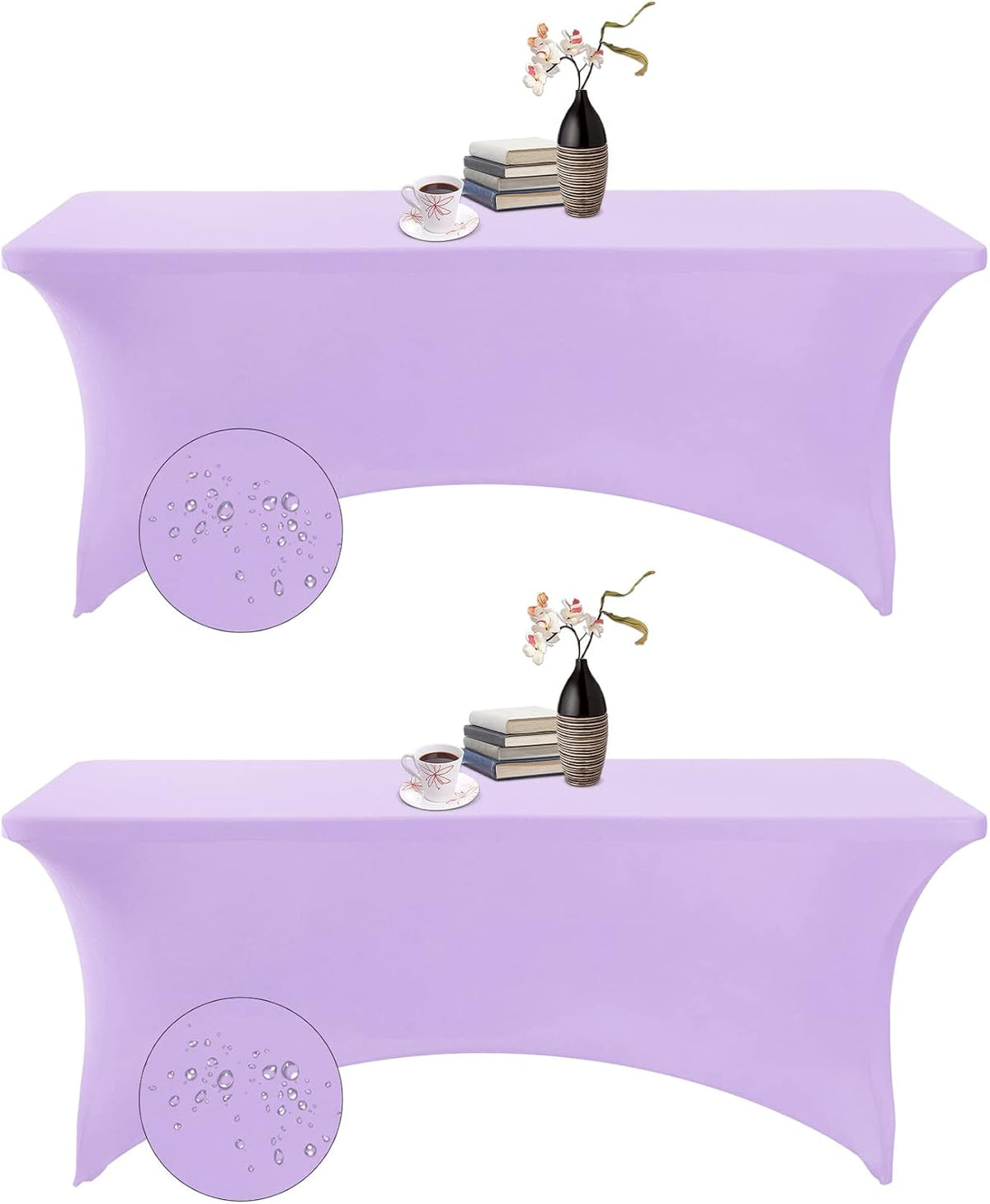 2Pack Spandex Waterproof Table Covers 6ft，Spandex 6ft Waterproof Table Cover for Party,Wedding, Banquet, and Events(Lavender)