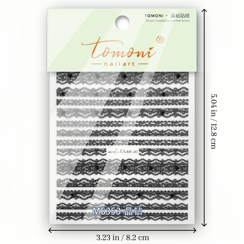 Black Lace Nail Art Stickers – Elegant 5D Embossed Strips, Premium Self-Adhesive Design for DIY Manicure, French Tips, Gothic, Minimalist Nails, Salon-Quality Stickers, Press on, Home or Salon