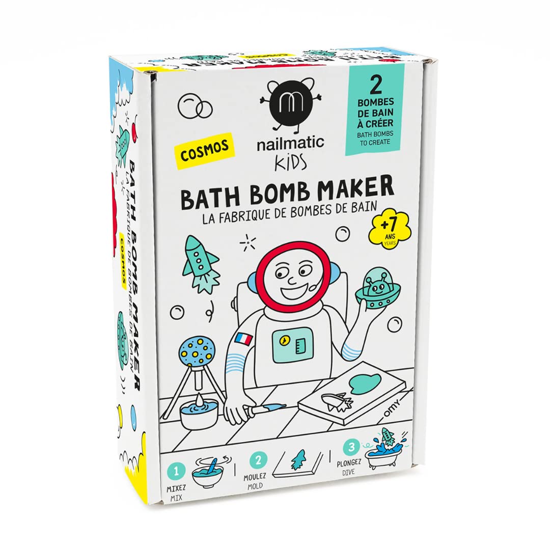 Nailmatic Cosmos DIY Bath Bomb Kit - Bath Bomb Making Kit for Kids, Make Your Own Bath Bombs, Includes Saucer & Rocket Molds, Vegan, Preservative Free, Ages 7+