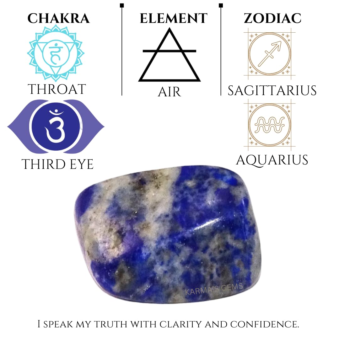 Karma Gems Lapis Lazuli Tumbled Stones Natural Crystal Kit for Reiki Healing Crystal Polished, Tumble Stones, Chakra Balancing, Reiki Gift, Home Decor (15-25 MM)