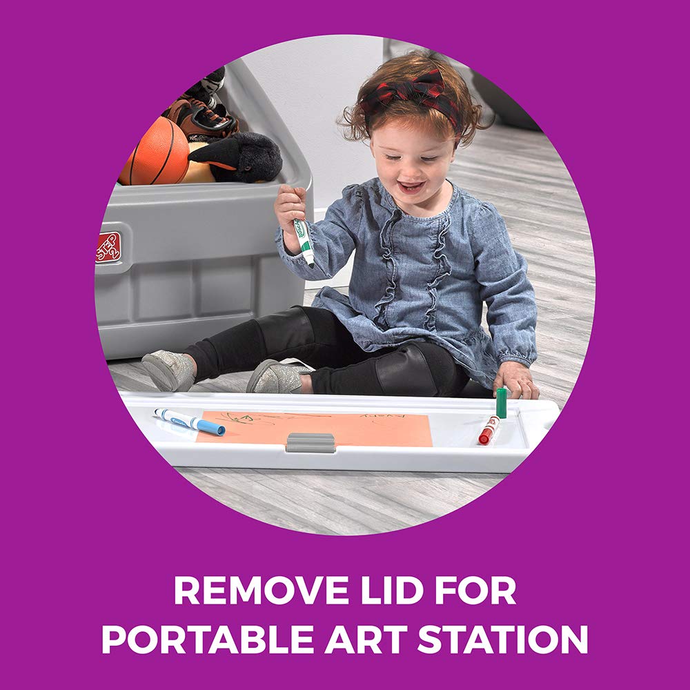 Step2 2-in-1 Toy Box & Art Lid, Kids Toy Storage Bin & Organizer, Easel & Chest in One, Made of Durable Plastic, For Toddlers 2+ Years Old, Gray