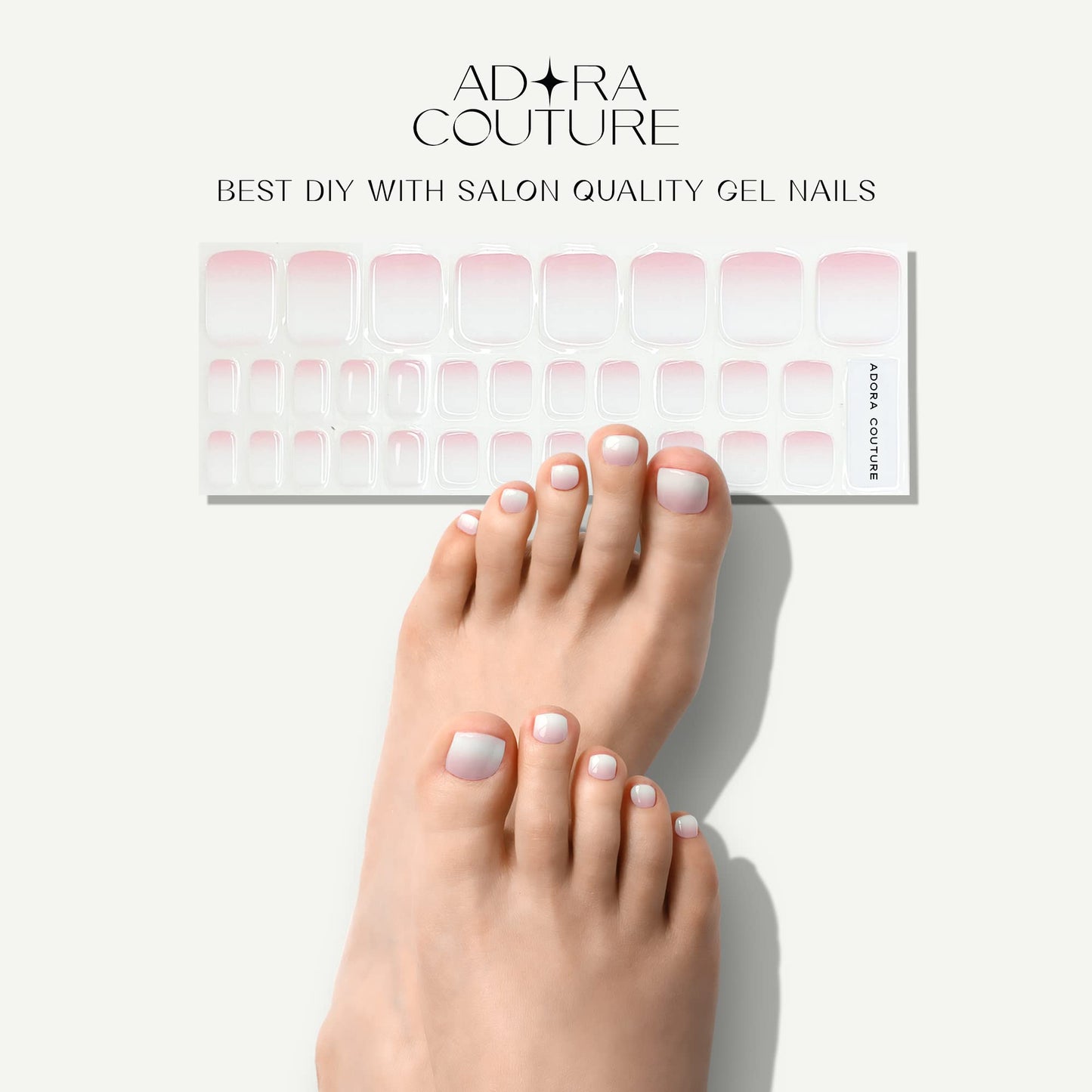 Adora Couture Semi Cured Gel Nail Strips - 32 pcs Gel Pedicure Stickers, Easy to Apply & Remove Toenail Stickers, Salon Quality At Home & Long Lasting - UV Nail Lamp Required - Pink White P