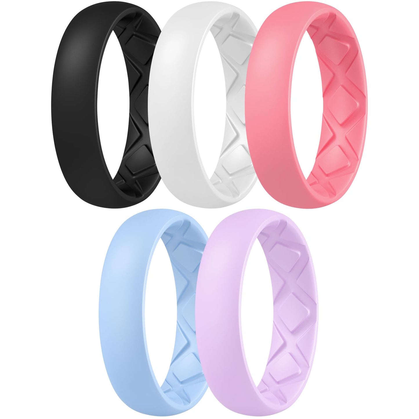 Egnaro Women’s Silicone Engagement Rings, Inner Arc Ergonomic Breathable Design with half sizes, Rubber Wedding Bands，5.5mm Wide-2mm Thick