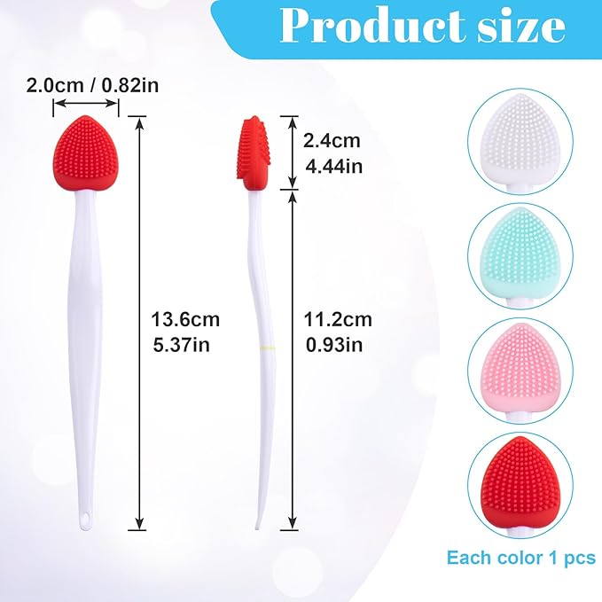 4pcs Silicone Lip Scrub Brush, Double-Sided Lip Exfoliator Brush for Dark Lips, Heart Shape Lip Scrubber Tool for Removing Dead Skin- Pink & Green & Red & White