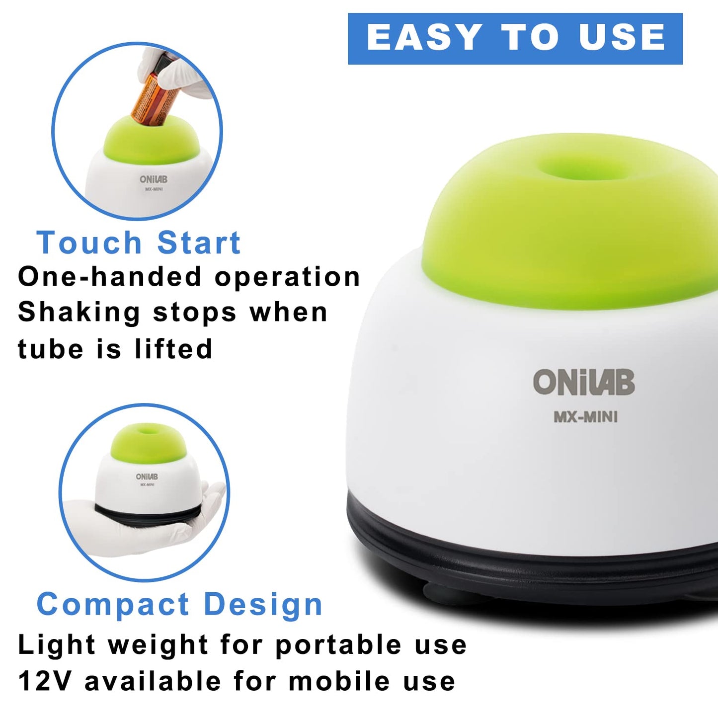 ONiLAB Mini Vortex Mixer with Touch Function, Lab Mixing, Nail Polish,Tattoo Ink,Eyelash Adhesives and Acrylic Paints Mixing, Lab Vortexer for Centrifuge Tubes and Test Tubes,Green