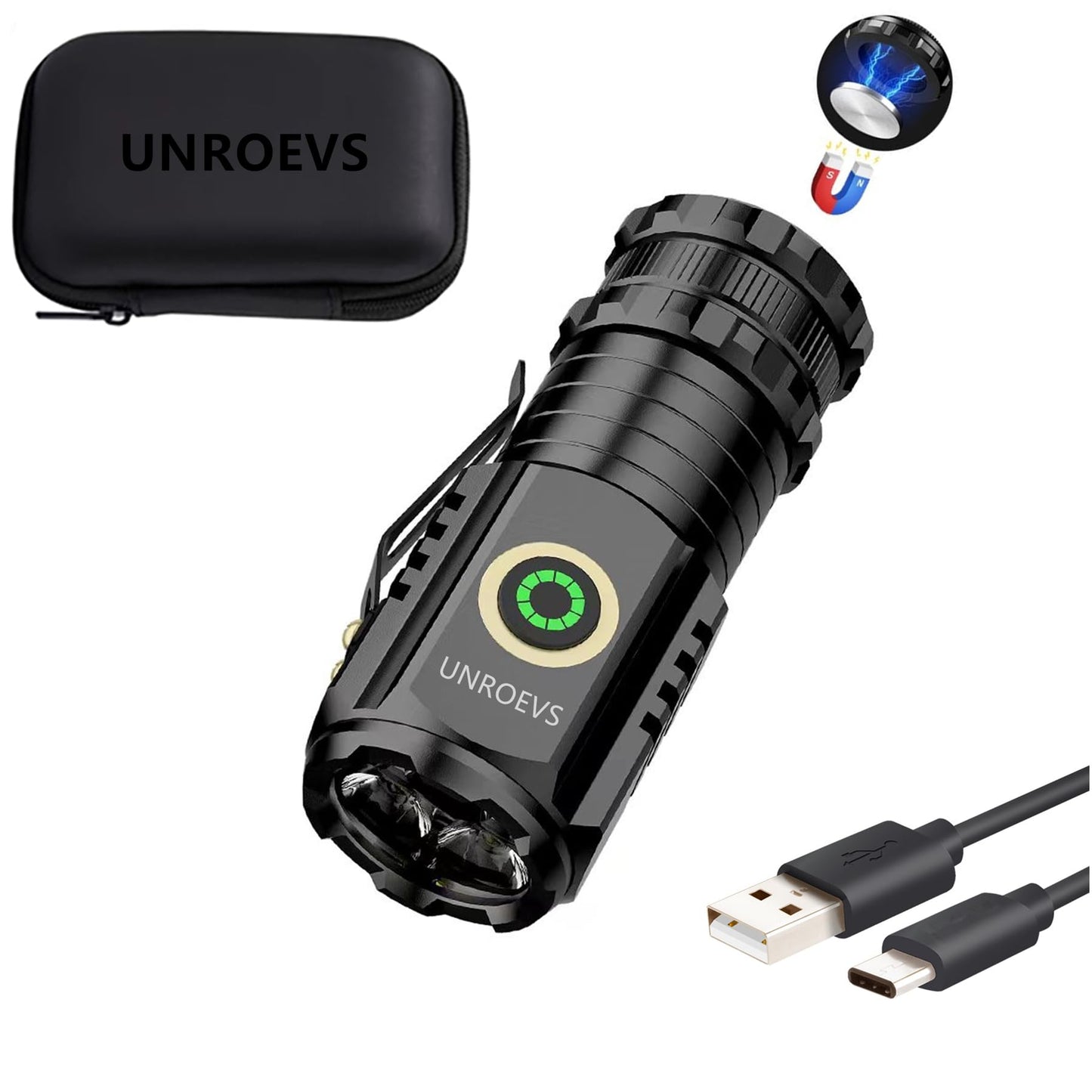 UNROEVS Mini Flashlight 2550 Lumens Rechargeable USB C Charging, Small EDC Flashlight 5 Modes, Pocket Light with Clip, Magnetic Flashlight for Outdoor,Gifts for Home,Camping, Hiking,Emergency