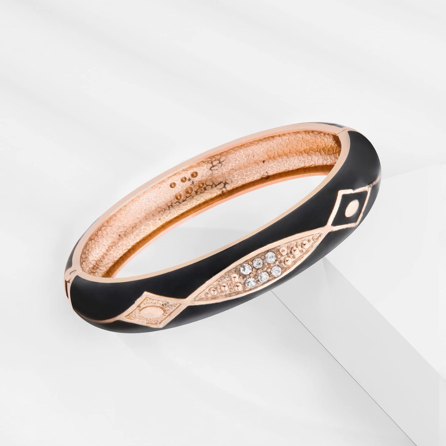 UJOY Cloisonne Crystal Bracelets Colorful Cloisonne Design Plated Hinge Enamel Bangle Jewelry for Women 88C01 Black red