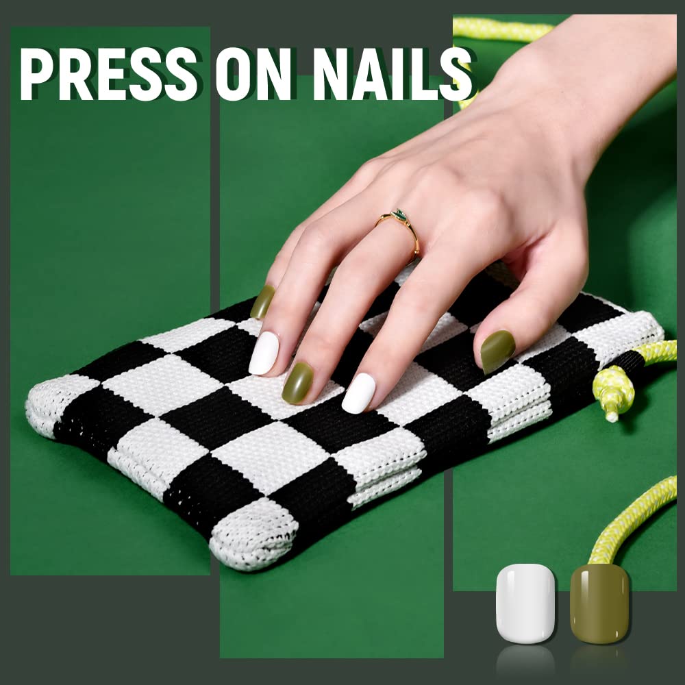 TsMADDTs Press On Nails, Almond Fake Nails and Short Round Fake Nails, 24 Color Glue On Nails