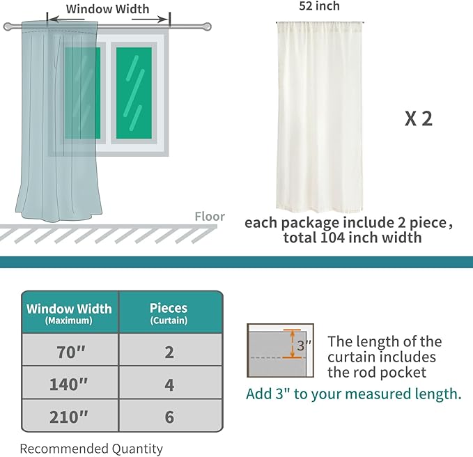 BGment Extra Long Beige Linen Curtains 96 Inch Length for Living Room - Light Filtering Window Treatments with Rod Pocket for Farmhouse Bedroom, 2 Panels, Each Panel 52 Inch Wide