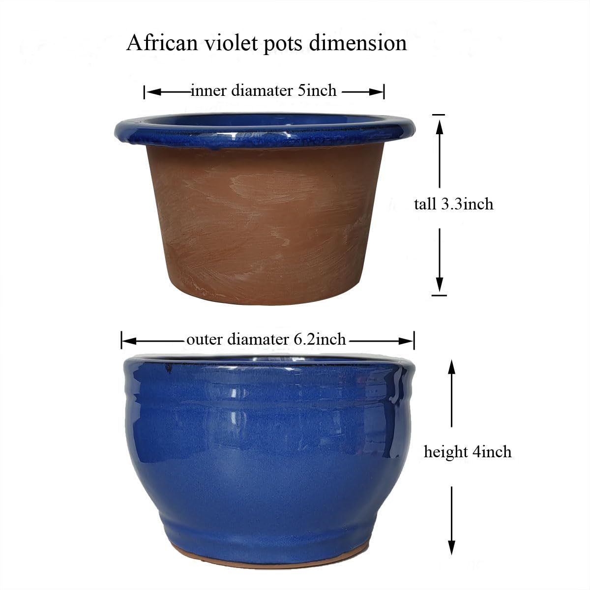 Dphagesy African Violet Pots Self Watering Round Ceramic Violet Pot (Blue, 6 inch)