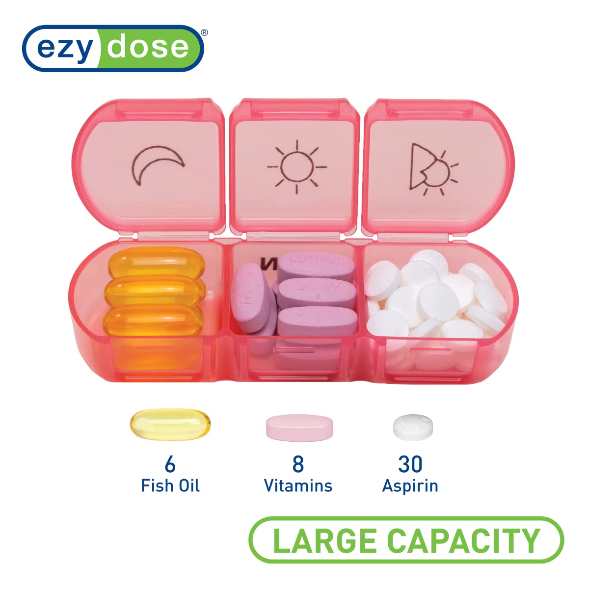 EZY DOSE Weekly (7-Day) Daily Medtime Pill Organizer Case, Vitamin Planner and Medicine Container, Removable Large Pop-Out Individual Compartments, 3 Times a Day, Travel Friendly, Rainbow, BPA Free