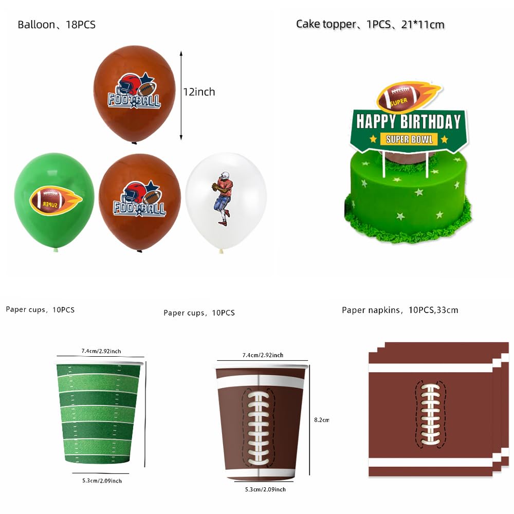 Party Supplies Set | Complete Kit with Plates, Cups, Napkins, Banners, Balloons & Cake Toppers | Game Day & Birthday Decorations